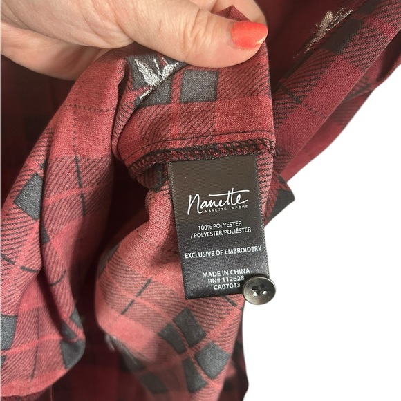 Nanette Lepore Red Plaid Embroidered Bee Button Up Blouse Womens Sz Medium NWT - Picture 6 of 10